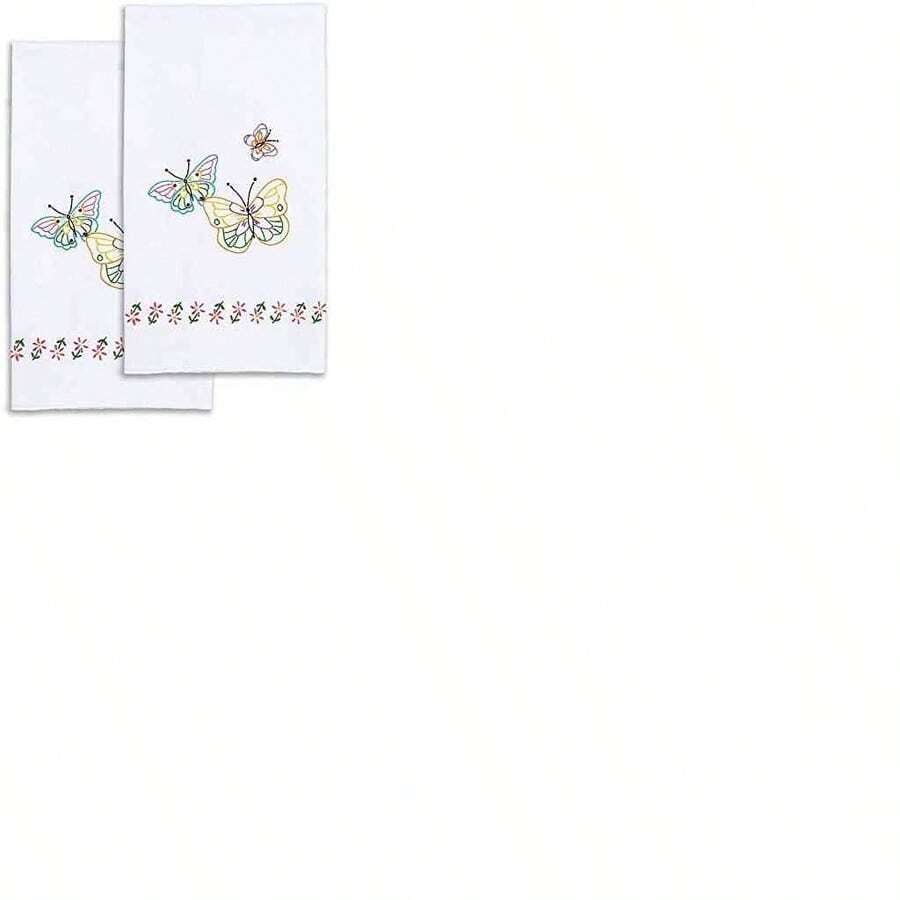 OpenHIJack Dempsey Needle Art 320143 Toallas de Mano Decorativas de Mariposas, 40,7 x 71,1 cm, Color Blanco - como se muestra en la figura - Ver 1
