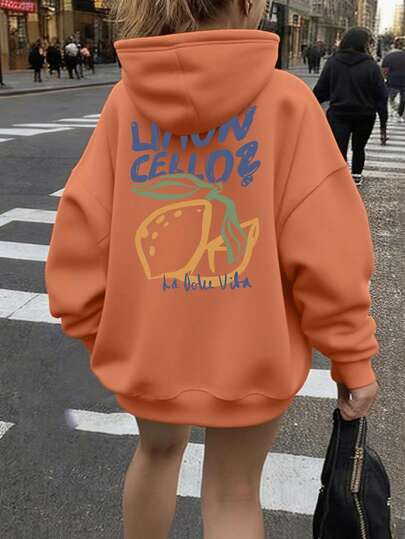 Women's Casual Graphic Print Loose Fit Thermal Lined Sweatshirt, Long Sleeve, Winter