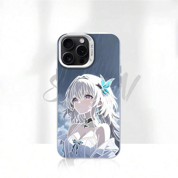 Vibrant Purple Floral Anime Girl Phone Case For  14/15/16 - Shockproof Cover, Ethereal Dreamy Gradient Aesthetic Graphic Design - Naranja - Añade 13
