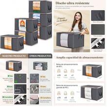 OpenHILifewit 8 Piezas Organizador de Ropa, Cajas Organizadoras para Clsets, bolsas de almacenamiento, guardar cobijas, Plegable caja para mudanza, Cierre Resistente, Ventana Transparente, Gris - 8+60l - Ver 13