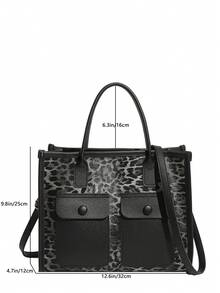 Große Handtasche mit Leopard Muster in Schwarz und Grau, mit zwei Taschen, Schulter- und Umhängegurt, hochwertige Damentasche geeignet für den täglichen Gebrauch, Einkaufen, Fotografie, auch ein tolles Geschenk für Ramadan und Eid Al-Adha - Verschiedenfarbig - Übersicht 6