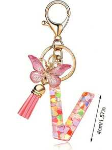 1pc Creative 26 English Alphabet Letter Keychain, Children Backpack Accessory, Butterfly Letter Pendant Keychain For Girls - Multicolor - View 16