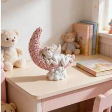 1件艺术树脂雕刻月亮天使摆件，适用于卧室、梳妆台、咖啡厅、橱窗展示，优雅的桌面摆件 - 彩色 - 查看 4