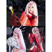 Zero Two 02 Cosplay Wig + Horn Headband, 39'' Wigs Cosplay Wigs For Women Wig Install Kit Long Straight  Pink Anime Wig With Bangs Pastel Pink Wigs For Women Halloween Party,38046572 - 粉色 - 查看 5