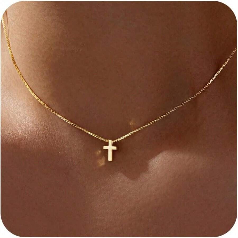 In Stock Instant Delivery Necklace Women Girls, Dainty 14K Gold Silver Plated Choker Pendant Jewelry Non Tarnish Waterproof Cute Simple Small Necklace Easter Christian Baptism Religious Faith Jewelry Gifts ZEVL - 01 小十字架 - 金色 - 查看 1