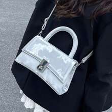 [Nueva]Bolso de hombro para mujer de piel de cocodrilo elegante y moderno bolso de reloj de arena cruzado pequeño bolso cuadrado para el otoño e invierno - PU plata - Ver 3
