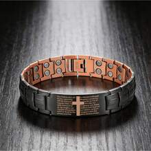 Vintage Red Copper Color Magnetic Bracelet, Embedded With 3000 Gauss Strong Magnet, Great Gift For Men, Adjustable Comes With Regulator,Pulseras,Suitable For Holidays, Father's Day, Christmas, Expressing Friendship - màu đen - Xem 5