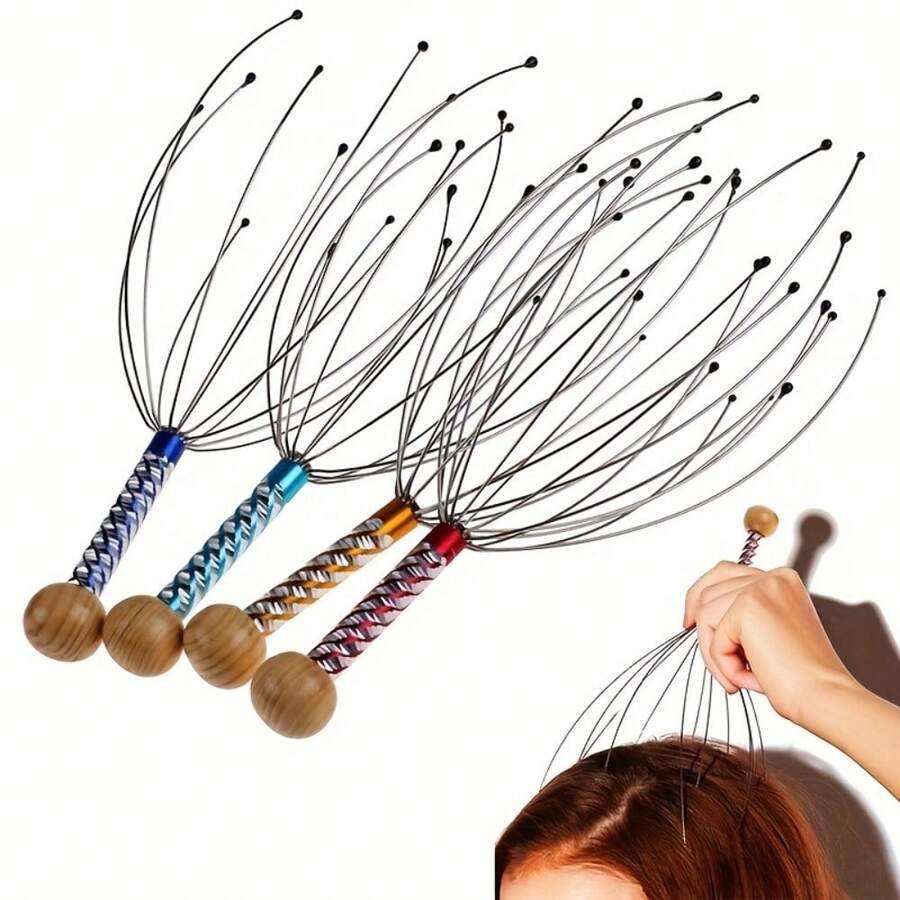 Envío gratis Masajeador manual de cabeza, diseño de pulpo con 12 garras, herramienta de relajación definitiva para el cuero cabelludo y el estrés, se siente como un extractor de alma, ofrece una comodidad inesperada, perfecto para mercados transfronterizos, reconfortante - Color de mango aleatorio - Ver 1