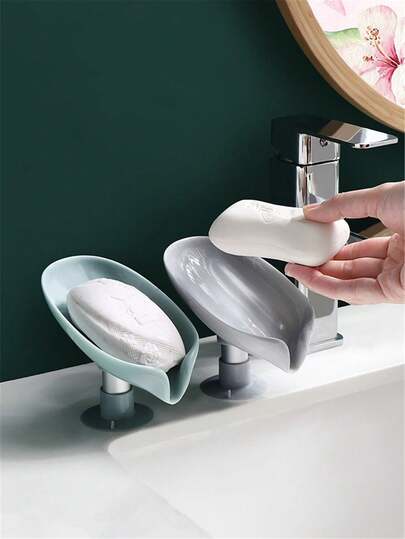 2-In-1 Leaf Shaped Soap Dish, Draining Soap Rack, Bathroom Accessories, Suction Cup Soap Holder. This Soap Holder Is Suitable For Bathroom Soap Dishes, Bathroom Storage, Leaf-Shaped Soap Dishes, Suction Cups, Trays, Bath Sponge Holders, Kitchen And Bathroom Accessories, Drying Racks, Home Bathroom Decor, Back-To-School Decor, Kitchen Accessories, Soap Racks, Bathroom Storage, Bathroom Accessories.