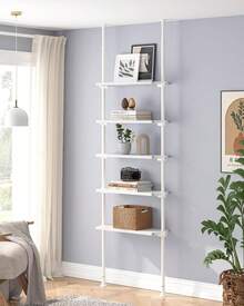 ALLZONE Adjustable Tall Narrow Bookshelf For Bedroom, 4-Tier Ladder Bookcase For Small Spaces, Tension Mount Tall Skinny Book Shelf With Open Storage, 64 To 113Inch Height - ColorC - View 1