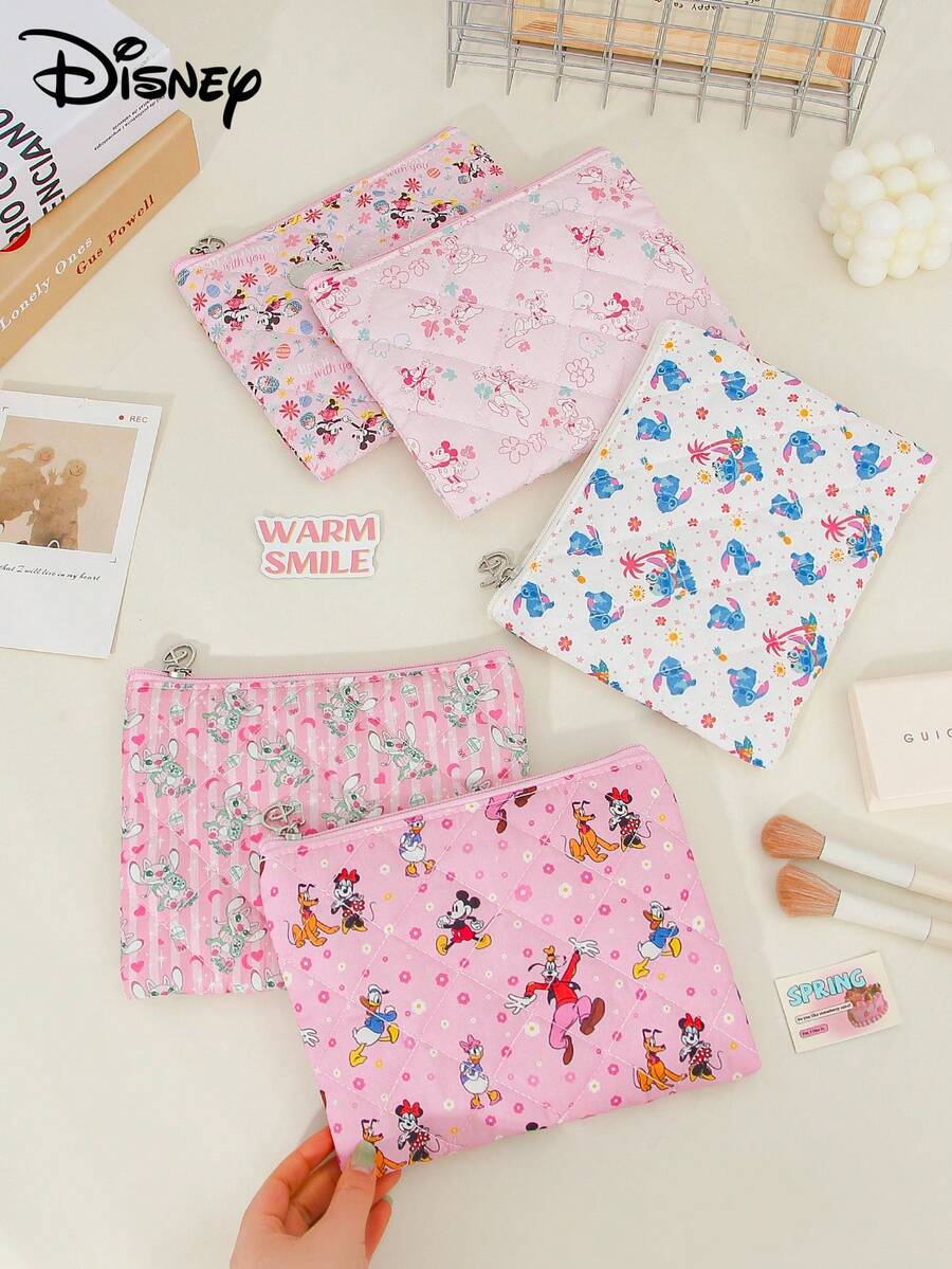 Disney Stitch Makeup Bag  Cosmetic Bag Officially Licensed  Make Up Bags Travel Accessories Stitch Gifts Cartoon Mouse Makeup Pouch Foam Quilted Brushes Bag Makeup Clutch Bag Cute Travel Cosmetic Bag Large Capacity Lipstick Bag With Zipper  &  Stitch Toiletry Bag - Multicolor - View 1