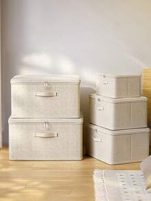 1个可折叠收纳盒盖 - 多功能整理盒，适用于存放衣物、玩具和其他物品 - 米色 - 查看 4