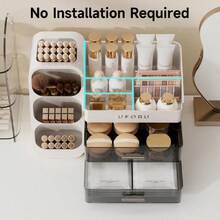 Organizer For Vanity With Brush Holder, Countertop Skincare Organizer With 2 Drawers, Spacious Cosmetic Display Case For Perfumes, Eyeshadow Palettes, Nail Polishes,38050871 - 白色 - 查看 5