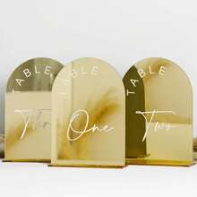 Gold Mirror Arched Wedding Table Numbers With Stands 1-10, 5x7 Inch Acrylic Arch Sign With Holder, Table Number 1-10, 5"X7") (DM9102) - 金鏡 - View 1