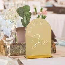 Gold Mirror Arched Wedding Table Numbers With Stands 1-10, 5x7 Inch Acrylic Arch Sign With Holder, Table Number 1-10, 5"X7") (DM9102) - 金鏡 - View 7