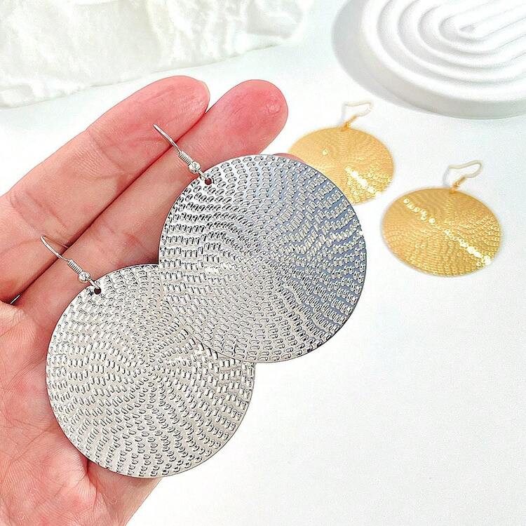 1 Pair Of Vintage Style Round Disc Earrings Perfect For Wearing At Banquets, Graduation Balls, Parties, And Other Special Occasions, It's A Perfect Accessory To Enhance Your Overall Look, Both Bold And Fashionable. - 金色 - 查看 5