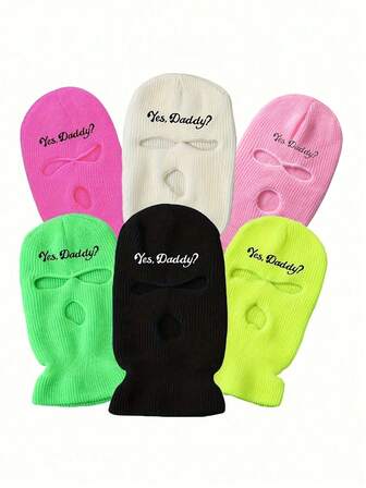 1 st. trendig "Yes Daddy" skidmask, stickad varm balaklava med 3 hål för män och kvinnor, män och kvinnor, vinterkläder