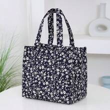 Túi đựng cơm trưa bằng nylon dày dặn in họa tiết hoa, túi đựng cơm hộp di động, túi giữ nhiệt có lớp lót nhôm, khóa kéo, thích hợp cho bữa trưa, dã ngoại, đi làm, ăn ngoài trời, hộp đựng cơm giữ lạnh hàng ngày, chống thấm nước, dung tích lớn, dành cho nữ và nam, thích hợp cho dã ngoại, quà tặng tựu trường cho nữ, đồ dùng cần thiết khi cắm trại. - Màu xanh hải quân - Xem 4