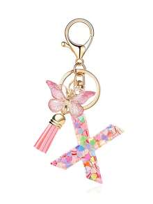 1pc Creative 26 English Alphabet Letter Keychain, Children Backpack Accessory, Butterfly Letter Pendant Keychain For Girls - Multicolor - View 29