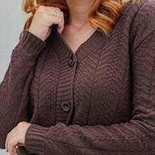 Basic Open-Front Knit Sweater/Coat With Buttons. - Rust Brown - View 2