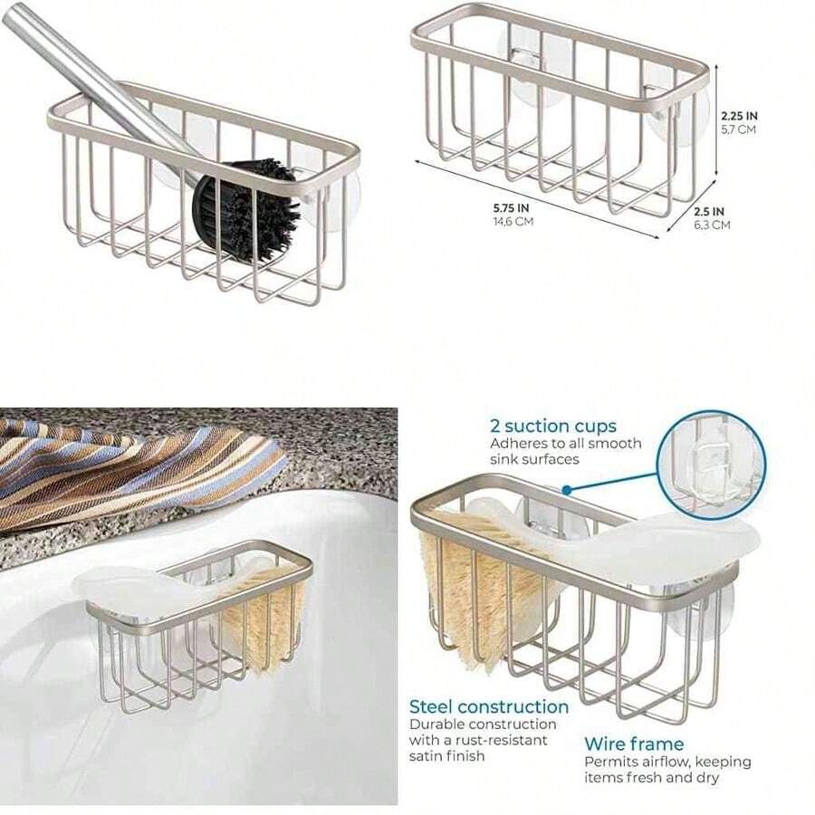 OpenHi InterDesign Gia Estropajero, repisa de Cocina de Metal con Recubrimiento Inoxidable para esponjas y estropajos, Blanco Perla - blanco nacarado - Ver 1