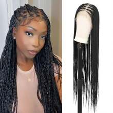 36'' 360° HD Full Lace Knotless Braided Wigs For Women Box Braid Wig With  Hair Premium Synthetic Braided Lace Front Wigs Natural Black,38058813 - màu đen - Xem 1