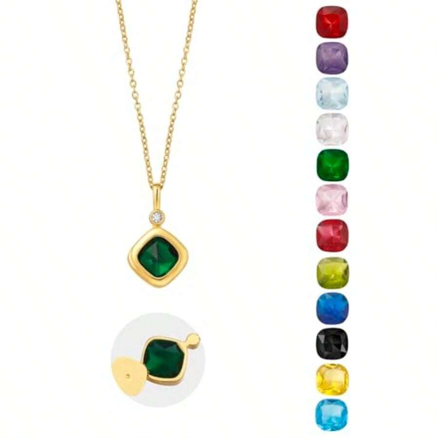 Birthstone Necklaces For Women  Women Pendant Necklace Set With 12 Pcs Birth Stone Dainty Emerald Choker Green Blue Necklace Jewelry For Mothers Birthday Gifts - 如圖 - 查看 1