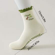 1 Pair Of Women's Non-Slip Yoga Socks With Silicone Grip - Green Matcha Embroidery, With Ruffled Edges, Breathable And Sweat-Absorbent, Yoga Sports Socks, Pilates Dance Training Socks, Ballet Dance Socks, Soft And Durable Mid-Calf Sports Socks, Suitable For Fitness, Walking, Exercise (Hand Wash Only) Multi-Functional Sports Accessories, Suitable For All Seasons - Matcha Green - Xem 8