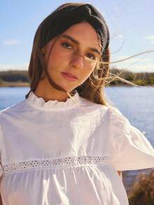 Cute Y2K Puff Sleeve Crop Top, White Sheer Lace Patchwork, Ruffle Hem Design, Suitable For Daily, Vacation, Holiday Wear Summer - White - View 4