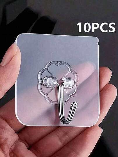 10Pcs Transparent Adhesive Hook, Multifunctional Hanging Storage Rack, For Home Room Wall Door Cabinet