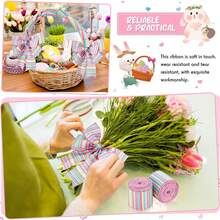 2 rollos de 10 yardas de cinta de 1.5 pulgadas con alambre, de estilo pastel de Pascua y primavera, cinta decorativa de rayas de lona rosa, adecuada para embalaje de fiestas de Navidad y manualidades - Colores mixtos - Ver 7