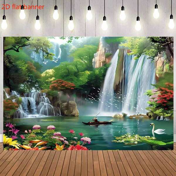 1pc Polyester Waterfall Landscape Tapestry - Artistic Natural Scene Background, Suitable For Home And Party Decor, No Power Needed, Universal Holiday Decoration, Can Be Used As Prop For Room, Garden, Photography Studio