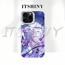 Vibrant Purple Floral Anime Girl Phone Case For  14/15/16 - Shockproof Cover, Ethereal Dreamy Gradient Aesthetic Graphic Design - Caqui - Ver 7