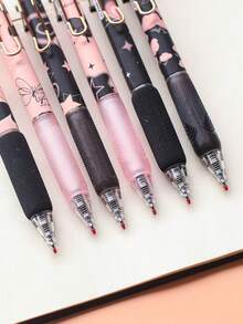 Black Frost Butterfly Ins Style Neutral Pen, European Style Packaging, Soft Grip, 0.5mm, Smooth Writing, Quick-Drying, Simple Design, Suitable For Students' Exam And Exercise, 6 Pens/Box Back To School - one-size - View 4