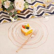 150PCS Clear Silver Plastic Plates & Disposable Silver Plastic Silverware With Glitter Bamboo Handle Cutlery-Baroque Clear Disposable Plates For Wedding & Easter Day & Mother's Day-TrugenixYSN1B - 玫瑰金 - 查看 8