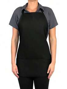 1pc Classic Black Apron, Minimalist Black Multi-Functional Apron, Adjustable, 3 Pockets Large Capacity, Unisex, Kitchen, Restaurant, Cooking, BBQ, Food Service, Chef Protective Clothing, Server Apron Wholesale - 黑色 - 查看 5