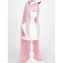 Zero Two 02 Cosplay Wig + Horn Headband, 39'' Wigs Cosplay Wigs For Women Wig Install Kit Long Straight  Pink Anime Wig With Bangs Pastel Pink Wigs For Women Halloween Party,38046572 - 粉色 - 查看 2