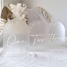 Gold Mirror Arched Wedding Table Numbers With Stands 1-10, 5x7 Inch Acrylic Arch Sign With Holder, Table Number 1-10, 5"X7") (DM9102) - Frosted White Font - View 1