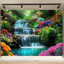 1pc Forest Background Fabric With Flower Waterfall Background Design, Polyester Fabric High-Definition Printing, Suitable For Parties, Courtyards, Home Wall Decorations, Weddings, Birthdays And Photography Props - Multicolor - View 5