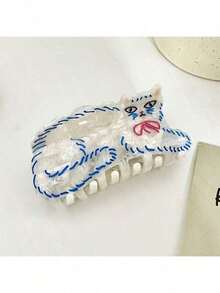 1pc Women's Large Acetate Hair Claw Clip, Cartoon Animal Cat Design, Cute & Fashionable Elegant Curly Persian Cat And Goldfish Bowl Hair Clip, Beautiful Gift Women Hair Accessories - Multicolor - View 10