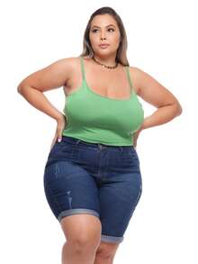 TOP Cropped Feminina Suflex Strap PLUS SIZE - Verde Oscuro - Ver 3