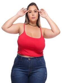 TOP Cropped Feminina Suflex Strap PLUS SIZE - Red - View 5