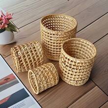 Handwoven Rattan Storage Baskets, Multi-Size Cylindrical Storage Racks, Kitchen Utensil Racks, Tea Set And Pen Holder Storage Racks, Hollow Decorative Baskets For Home And Office - Rattan Hollow Tube - View 9