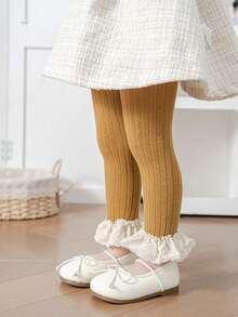 1pc Lace Trim Baby Leggings, Soft & Comfortable Girls Tights - Multicolor - View 6