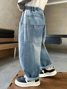 Kleine Jungen Loose Fit Jeans, geeignet für Alltag, Schule, Outdoor & Lässig Tragen, Herbst - Babyblau - Übersicht 3
