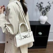 [Oferta exclusiva]Bolso de hombro para mujer elegante y de moda bolso pequeño cuadrado con diseño de piedra bolso Kelly mismo estilo que la actriz bolso de hombro cruzado - Blanco - Ver 2