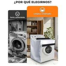 Funda Para Lavadora, Cubierta Para Lavadora Tela Oxford, Con 4 Almohadillas Antivibración y 4 Ganchos, Resistente Al Polvo, Al Agua y a Los Rayos Uv, Ideal Protector Para Lavadora y Secadora (Nergo) - Plata - Ver 6
