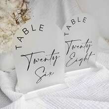 Gold Mirror Arched Wedding Table Numbers With Stands 1-10, 5x7 Inch Acrylic Arch Sign With Holder, Table Number 1-10, 5"X7") (DM9102) - Phông chữ đen mờ - Xem 6