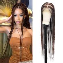 36" 360° HD Full Lace Large Square Knotless Braided Wigs For Women Box Braid Wig Braided Lace Front Wigs Premium Synthetic Braid Wig With  Hair Brown,38058816 - 棕色 - 查看 1