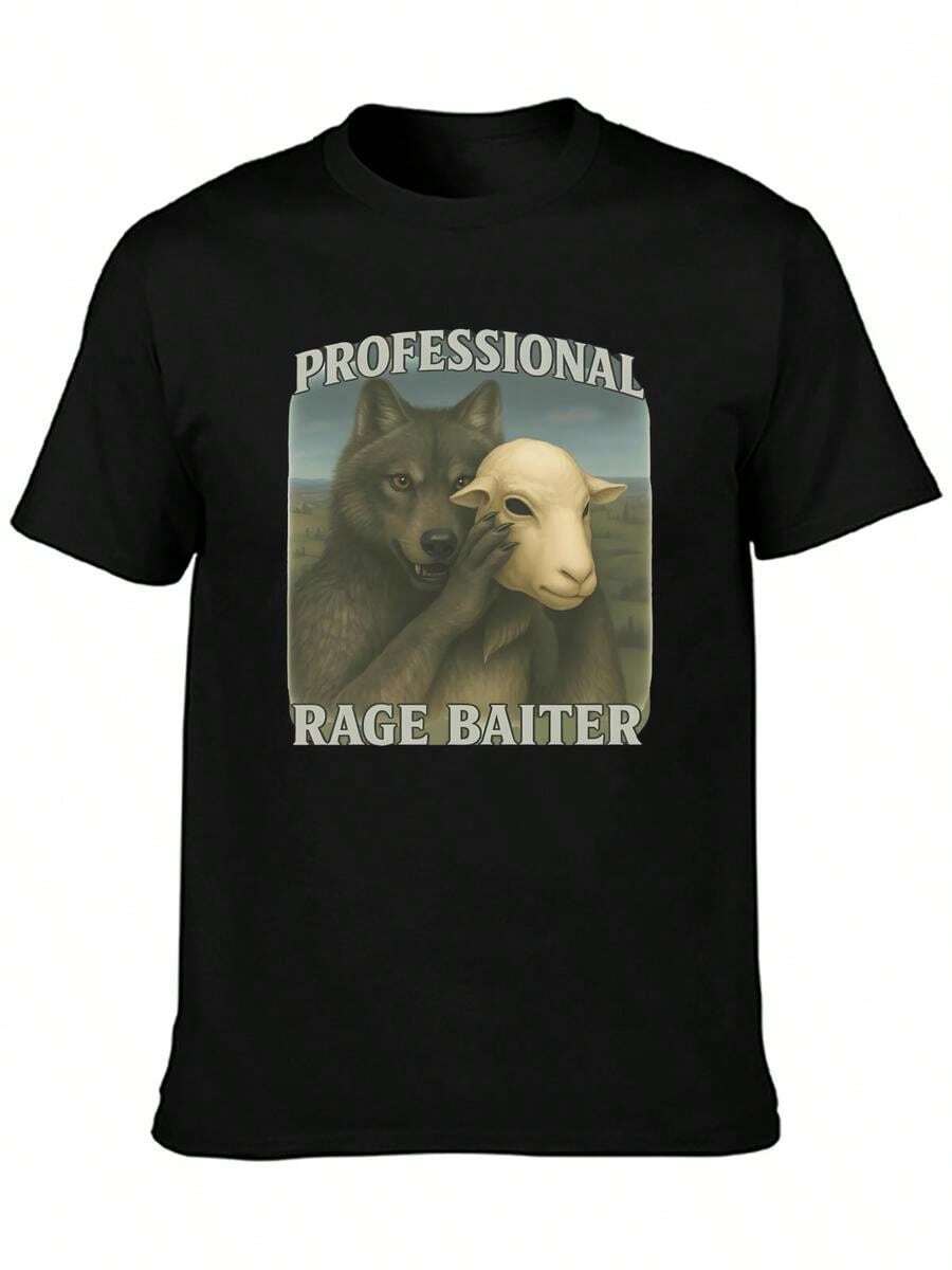 Professional Rage Baiter Funny Shirt, Werewolf Memes, Werewolf, Dumb Meme Shirt,Stupid Meme Shirts, Alpha Wolf T-Shirt, Brainrot Memes - Black - View 1